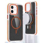 For iPhone 12 Magsafe Dual-Color Carbon Fiber Phone Case(Orange) - 1