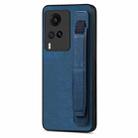 For vivo X60 Retro Wristband Holder Leather Back Phone Case(Blue) - 1