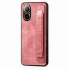 For Realme C67 4G Retro Wristband Holder Leather Back Phone Case(Pink) - 1