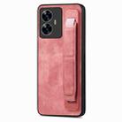 For  Realme C55 Retro Wristband Holder Leather Back Phone Case(Pink) - 1