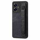 For  Realme C55 Retro Wristband Holder Leather Back Phone Case(Black) - 1