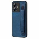 For  Realme C55 Retro Wristband Holder Leather Back Phone Case(Blue) - 1