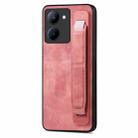 For Realme C33 Retro Wristband Holder Leather Back Phone Case(Pink) - 1