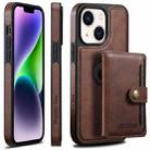 For iPhone 14 Plus Suteni M1 Oil Wax MagSafe Detachable Horizontal Card Bag Phone Case(Brown) - 1