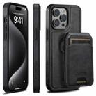 For iPhone 15 Pro Suteni M2 Oil Wax MagSafe Horizontal Card Bag Phone Case(Black) - 1