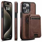 For iPhone 15 Pro Suteni M2 Oil Wax MagSafe Horizontal Card Bag Phone Case(Brown) - 1