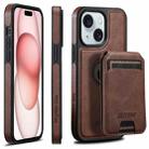 For iPhone 15 Plus Suteni M2 Oil Wax MagSafe Horizontal Card Bag Phone Case(Brown) - 1