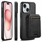 For iPhone 15 Suteni M2 Oil Wax MagSafe Horizontal Card Bag Phone Case(Black) - 1