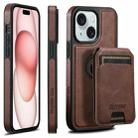 For iPhone 15 Suteni M2 Oil Wax MagSafe Horizontal Card Bag Phone Case(Brown) - 1