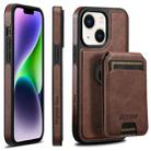 For iPhone 14 Plus Suteni M2 Oil Wax MagSafe Horizontal Card Bag Phone Case(Brown) - 1