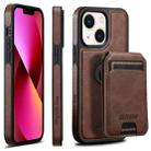 For iPhone 13 Suteni M2 Oil Wax MagSafe Horizontal Card Bag Phone Case(Brown) - 1