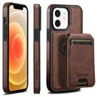 For iPhone 12  Suteni M2 Oil Wax MagSafe Horizontal Card Bag Phone Case(Brown) - 1