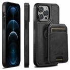 For iPhone 12 Pro Max Suteni M2 Oil Wax MagSafe Horizontal Card Bag Phone Case(Black) - 1