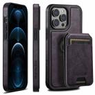 For iPhone 12 Pro Max Suteni M2 Oil Wax MagSafe Horizontal Card Bag Phone Case(Purple) - 1