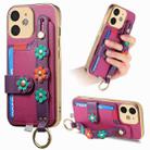 For iPhone 11 Stereoscopic Flowers Wristband Card Bag Phone Case(Purple) - 1