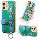 For iPhone 11 Stereoscopic Flowers Wristband Card Bag Phone Case(Green) - 1