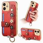 For iPhone 11 Stereoscopic Flowers Wristband Card Bag Phone Case(Red) - 1