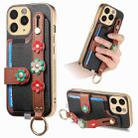 For iPhone 11 Pro Stereoscopic Flowers Wristband Card Bag Phone Case(Black) - 1