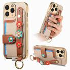 For iPhone 11 Pro Stereoscopic Flowers Wristband Card Bag Phone Case(Khaki) - 1