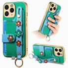 For iPhone 11 Pro Max Stereoscopic Flowers Wristband Card Bag Phone Case(Green) - 1