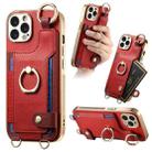 For iPhone 15 Pro Max Fashion Ring Card Bag Phone Case with Hang Loop(Red) - 1