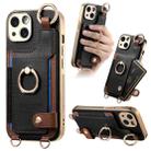 For iPhone 14 Plus Fashion Ring Card Bag Phone Case with Hang Loop(Black) - 1