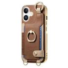 For iPhone 16 Fashion Ring Card Bag Phone Case with Hang Loop(Brown) - 2