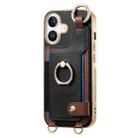 For iPhone 16 Fashion Ring Card Bag Phone Case with Hang Loop(Black) - 2