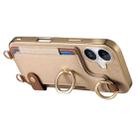 For iPhone 16 Fashion Ring Card Bag Phone Case with Hang Loop(Khaki) - 3