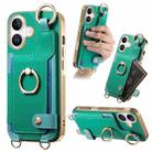 For iPhone 16 Fashion Ring Card Bag Phone Case with Hang Loop(Green) - 1