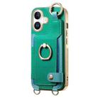 For iPhone 16 Fashion Ring Card Bag Phone Case with Hang Loop(Green) - 2