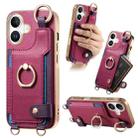 For iPhone 16 Fashion Ring Card Bag Phone Case with Hang Loop(Purple) - 1