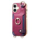 For iPhone 16 Fashion Ring Card Bag Phone Case with Hang Loop(Purple) - 2