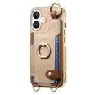 For iPhone 16 Plus Fashion Ring Card Bag Phone Case with Hang Loop(Khaki) - 2