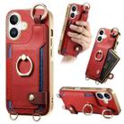 For iPhone 16 Plus Fashion Ring Card Bag Phone Case with Hang Loop(Red) - 1