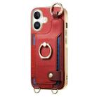 For iPhone 16 Plus Fashion Ring Card Bag Phone Case with Hang Loop(Red) - 2