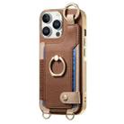 For iPhone 16 Pro Fashion Ring Card Bag Phone Case with Hang Loop(Brown) - 2