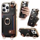 For iPhone 16 Pro Fashion Ring Card Bag Phone Case with Hang Loop(Black) - 1