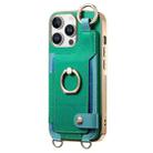 For iPhone 16 Pro Fashion Ring Card Bag Phone Case with Hang Loop(Green) - 2