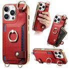 For iPhone 16 Pro Fashion Ring Card Bag Phone Case with Hang Loop(Red) - 1