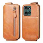 For Motorola Edge 2024 Zipper Wallet Vertical Flip Leather Phone Case(Brown) - 1