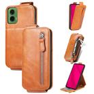 For Motorola Moto G35 Zipper Wallet Vertical Flip Leather Phone Case(Brown) - 1