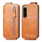 For Sony Xperia 1 IV Zipper Wallet Vertical Flip Leather Phone Case(Brown) - 1