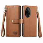 For Honor 100 Pro 5G Love Zipper Lanyard Leather Phone Case(Brown) - 1