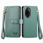 For Honor 100 Pro 5G Love Zipper Lanyard Leather Phone Case(Green) - 1