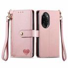 For Honor 100 Pro 5G Love Zipper Lanyard Leather Phone Case(Pink) - 1