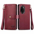 For Honor 100 Pro 5G Love Zipper Lanyard Leather Phone Case(Red) - 1