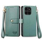 For Honor X6a Love Zipper Lanyard Leather Phone Case(Green) - 1