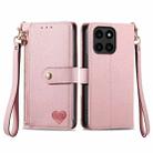 For Honor X6a Love Zipper Lanyard Leather Phone Case(Pink) - 1