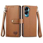 For Honor X50i Love Zipper Lanyard Leather Phone Case(Brown) - 1